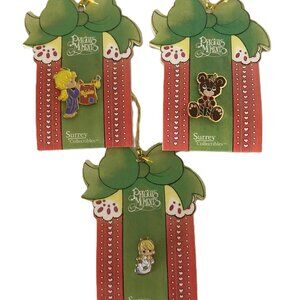 Vintage Precious Moments Pin Rejoice O Earth Christmas Bear Little Angel Set 3